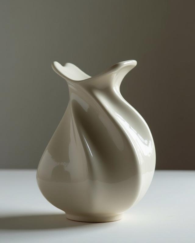 生け花に適した、流れるようなフォルムの陶器の花瓶
